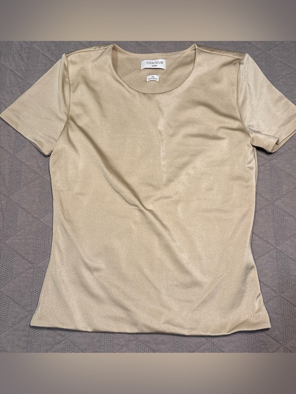 Aritzia Contour Beige t-shirt top baby tee size XS Satin Like